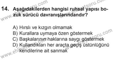 10 Ekim 2015 Tarihli Sürücü Adayları Sınavı K Kitapçığı 14. Soru