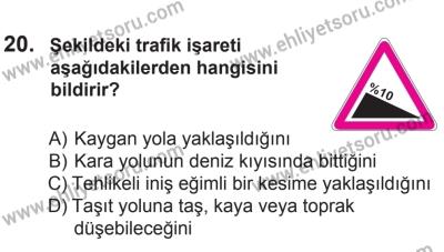 10 Ekim 2015 Tarihli Sürücü Adayları Sınavı K Kitapçığı 20. Soru