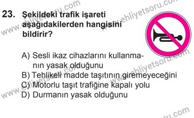 10 Ekim 2015 Tarihli Sürücü Adayları Sınavı K Kitapçığı 23. Soru