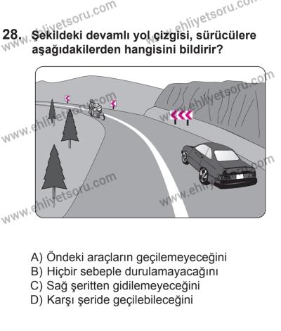 10 Ekim 2015 Tarihli Sürücü Adayları Sınavı K Kitapçığı 28. Soru