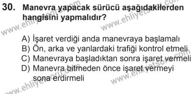 10 Ekim 2015 Tarihli Sürücü Adayları Sınavı K Kitapçığı 30. Soru