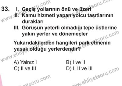 10 Ekim 2015 Tarihli Sürücü Adayları Sınavı K Kitapçığı 33. Soru