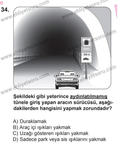 10 Ekim 2015 Tarihli Sürücü Adayları Sınavı K Kitapçığı 34. Soru