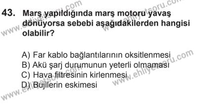10 Ekim 2015 Tarihli Sürücü Adayları Sınavı K Kitapçığı 43. Soru