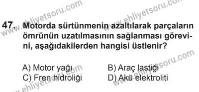 10 Ekim 2015 Tarihli Sürücü Adayları Sınavı K Kitapçığı 47. Soru