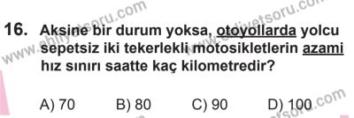 10 Ekim 2015 Tarihli Sürücü Adayları Sınavı L Kitapçığı 16. Soru