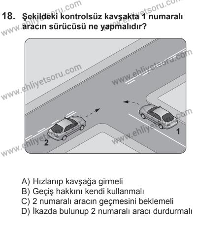 10 Ekim 2015 Tarihli Sürücü Adayları Sınavı L Kitapçığı 18. Soru