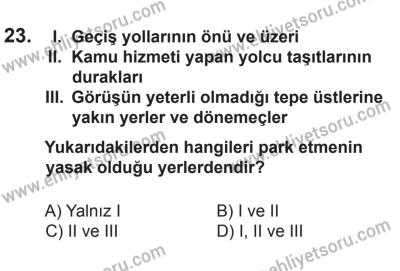 10 Ekim 2015 Tarihli Sürücü Adayları Sınavı L Kitapçığı 23. Soru