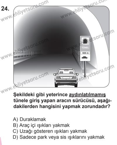 10 Ekim 2015 Tarihli Sürücü Adayları Sınavı L Kitapçığı 24. Soru