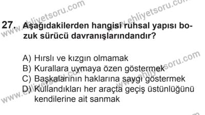 10 Ekim 2015 Tarihli Sürücü Adayları Sınavı L Kitapçığı 27. Soru