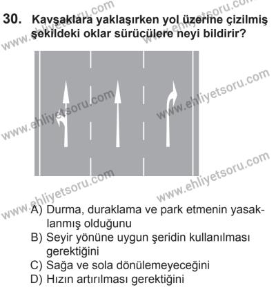 10 Ekim 2015 Tarihli Sürücü Adayları Sınavı L Kitapçığı 30. Soru