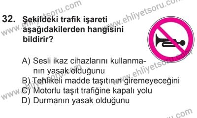 10 Ekim 2015 Tarihli Sürücü Adayları Sınavı L Kitapçığı 32. Soru