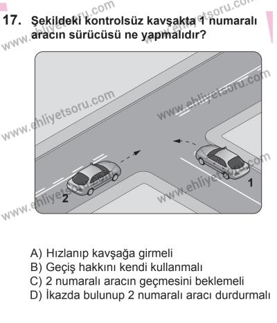 10 Ekim 2015 Tarihli Sürücü Adayları Sınavı M Kitapçığı 17. Soru