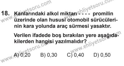 10 Ekim 2015 Tarihli Sürücü Adayları Sınavı M Kitapçığı 18. Soru