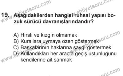 10 Ekim 2015 Tarihli Sürücü Adayları Sınavı M Kitapçığı 19. Soru