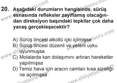 10 Ekim 2015 Tarihli Sürücü Adayları Sınavı M Kitapçığı 20. Soru