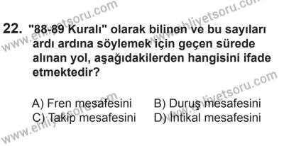 10 Ekim 2015 Tarihli Sürücü Adayları Sınavı M Kitapçığı 22. Soru