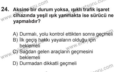 10 Ekim 2015 Tarihli Sürücü Adayları Sınavı M Kitapçığı 24. Soru
