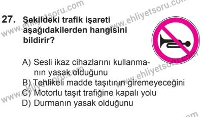 10 Ekim 2015 Tarihli Sürücü Adayları Sınavı M Kitapçığı 27. Soru