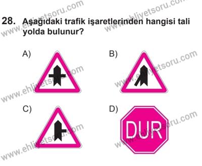 10 Ekim 2015 Tarihli Sürücü Adayları Sınavı M Kitapçığı 28. Soru