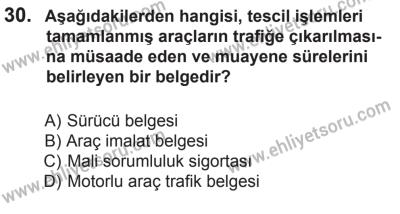 10 Ekim 2015 Tarihli Sürücü Adayları Sınavı M Kitapçığı 30. Soru