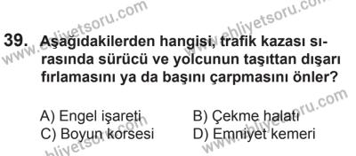 10 Ekim 2015 Tarihli Sürücü Adayları Sınavı M Kitapçığı 39. Soru