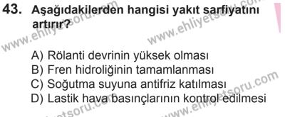 10 Ekim 2015 Tarihli Sürücü Adayları Sınavı M Kitapçığı 43. Soru