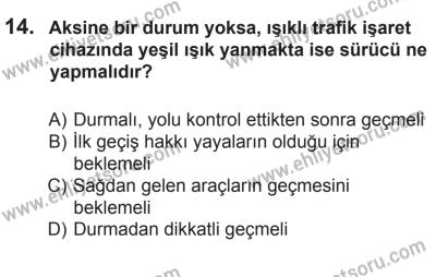 10 Ekim 2015 Tarihli Sürücü Adayları Sınavı N Kitapçığı 14. Soru