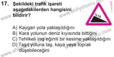 10 Ekim 2015 Tarihli Sürücü Adayları Sınavı N Kitapçığı 17. Soru
