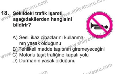 10 Ekim 2015 Tarihli Sürücü Adayları Sınavı N Kitapçığı 18. Soru