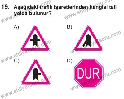 10 Ekim 2015 Tarihli Sürücü Adayları Sınavı N Kitapçığı 19. Soru