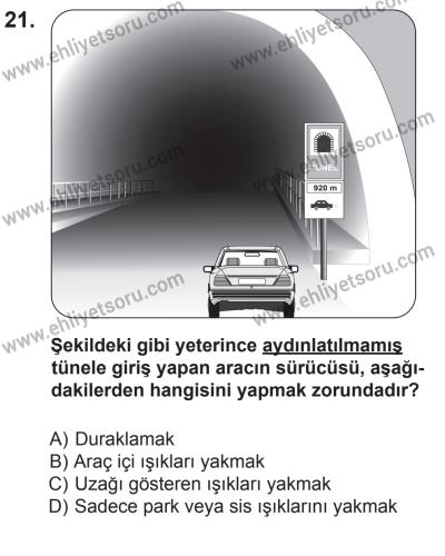 10 Ekim 2015 Tarihli Sürücü Adayları Sınavı N Kitapçığı 21. Soru
