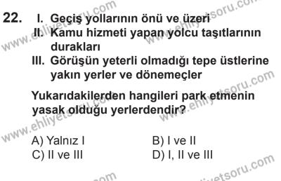 10 Ekim 2015 Tarihli Sürücü Adayları Sınavı N Kitapçığı 22. Soru