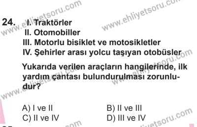 10 Ekim 2015 Tarihli Sürücü Adayları Sınavı N Kitapçığı 24. Soru