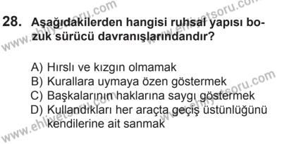 10 Ekim 2015 Tarihli Sürücü Adayları Sınavı N Kitapçığı 28. Soru