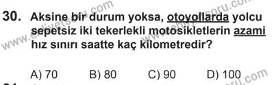 10 Ekim 2015 Tarihli Sürücü Adayları Sınavı N Kitapçığı 30. Soru