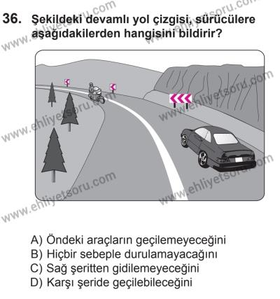 10 Ekim 2015 Tarihli Sürücü Adayları Sınavı N Kitapçığı 36. Soru