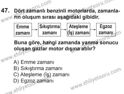 10 Ekim 2015 Tarihli Sürücü Adayları Sınavı N Kitapçığı 47. Soru