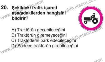 10 Ocak 2015 Tarihli Sürücü Adayları Sınavı K Kitapçığı 20. Soru