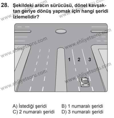 10 Ocak 2015 Tarihli Sürücü Adayları Sınavı K Kitapçığı 28. Soru