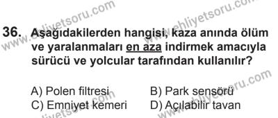 10 Ocak 2015 Tarihli Sürücü Adayları Sınavı K Kitapçığı 36. Soru