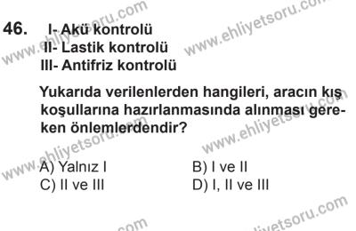 10 Ocak 2015 Tarihli Sürücü Adayları Sınavı K Kitapçığı 46. Soru