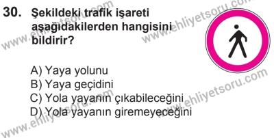 10 Ocak 2015 Tarihli Sürücü Adayları Sınavı L Kitapçığı 30. Soru