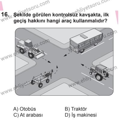 10 Ocak 2015 Tarihli Sürücü Adayları Sınavı M Kitapçığı 16. Soru