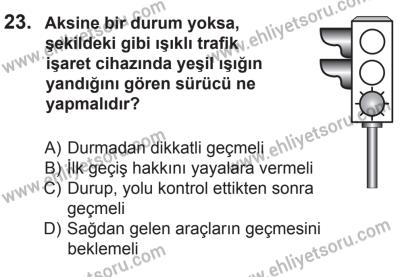 10 Ocak 2015 Tarihli Sürücü Adayları Sınavı M Kitapçığı 23. Soru
