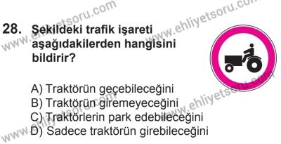 10 Ocak 2015 Tarihli Sürücü Adayları Sınavı M Kitapçığı 28. Soru