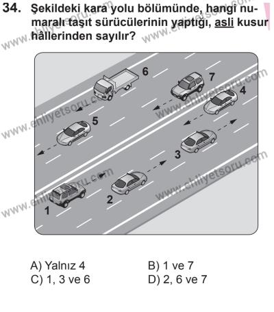 10 Ocak 2015 Tarihli Sürücü Adayları Sınavı M Kitapçığı 34. Soru