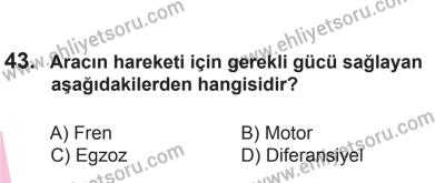 10 Ocak 2015 Tarihli Sürücü Adayları Sınavı M Kitapçığı 43. Soru