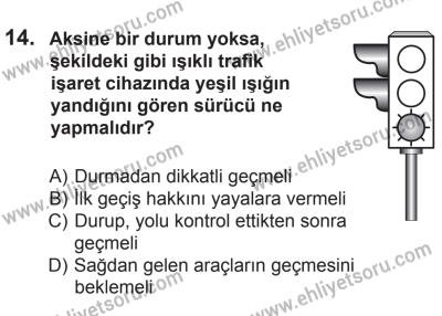10 Ocak 2015 Tarihli Sürücü Adayları Sınavı N Kitapçığı 14. Soru