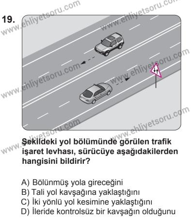 10 Ocak 2015 Tarihli Sürücü Adayları Sınavı N Kitapçığı 19. Soru